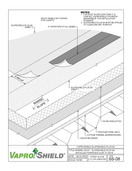 Steep Slope Barrel Roof - SlopeShield Plus SA Installed Perpendicular to Eave